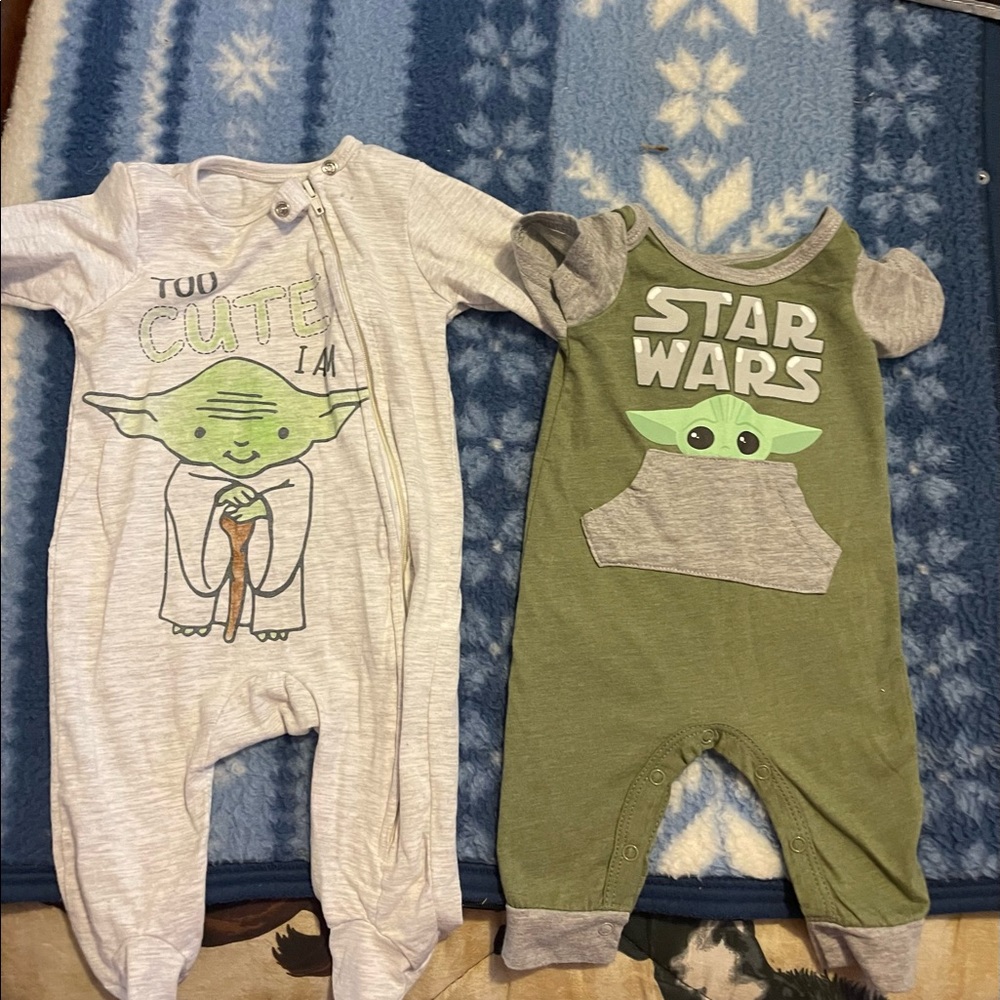 Lot of two Baby Yoda “the child” outfits 0/3 months gently worn.